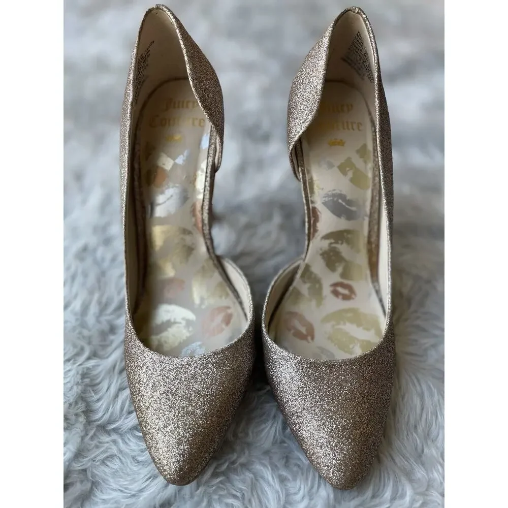Juicy Couture Women's‎ Glitter Heels Size 7 Champagne Gold